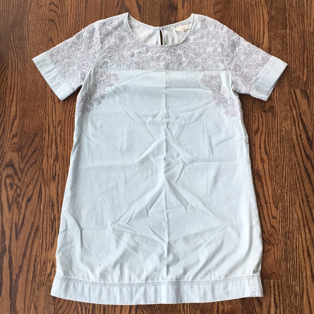 Life in progress embroidered denim dress